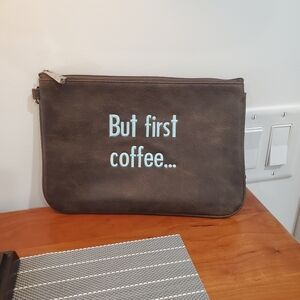 Thirty-One Brown Cosmetic Bag - "But First Coffee"